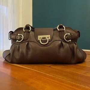 Salvatore Ferragamo Gancini Burgundy Shoulder Bag with Silver Hardware
